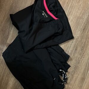 Med Couture Black Scrub Set with Pink Trim